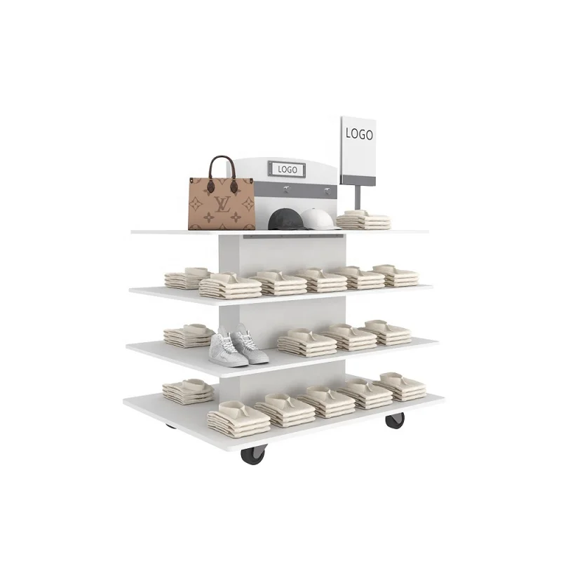 

custom.cloth men shops fittings wooden central gondola 4 tier central retail clothing display racks for table