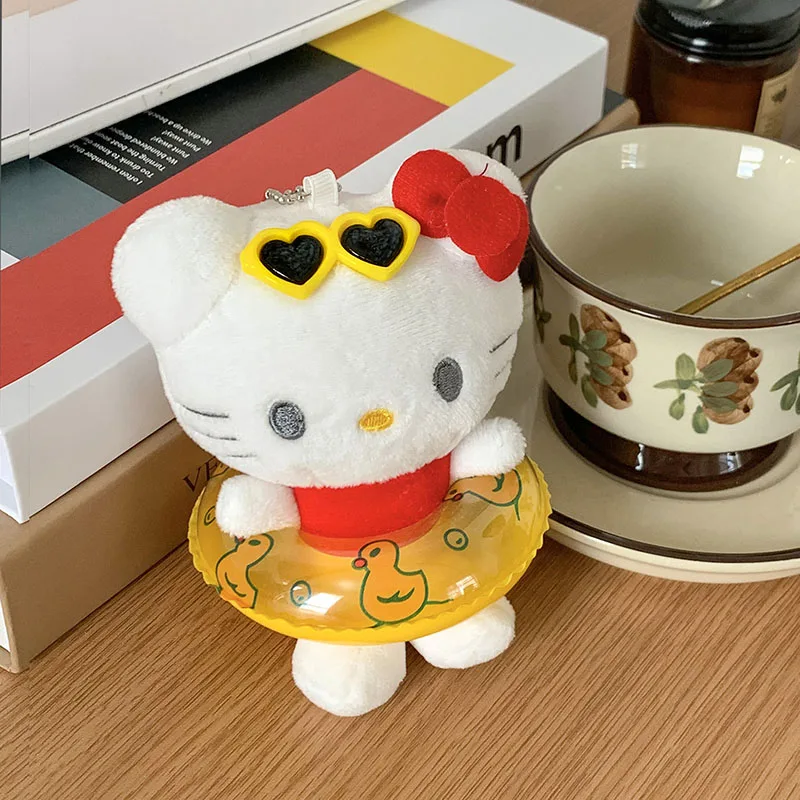 Nuevo Sanrio Anime dibujos animados Hello Kitty llavero de felpa juguetes para niños anillo de natación marrón colgante bolsa colgante muñecas encantadoras juguete regalo para niños