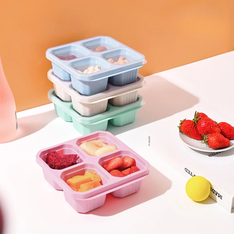 Snack Box with Four Transparent Lids, Snack Container, Food Box for Fresh-keeping Snacks, Lunch Box, Dried Fruit Box, Adult Meal