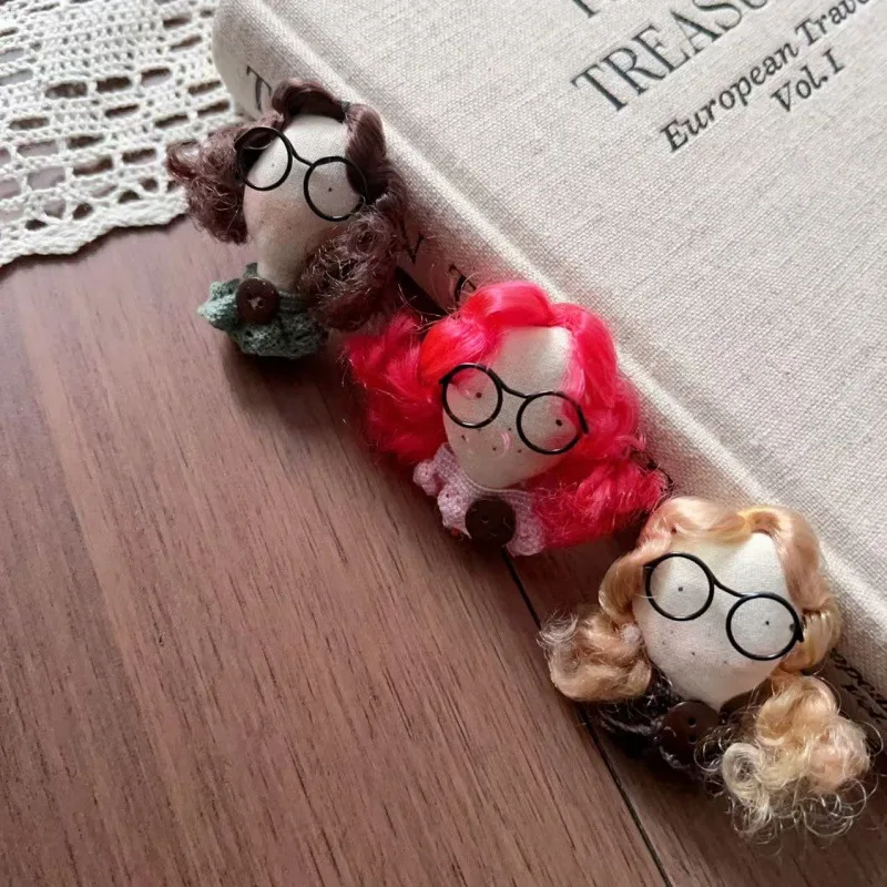 Hair Clip Brooch Woodland Style Freckled Curly Girl with Glasses Artsy DIY Ornament Mixed Material Mini Lightweight Color Party