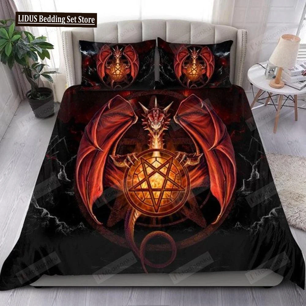 Dragon Printed Duvet Cover King Queen Western Magic Dragon Bedding Set Teen Adults Ancient Mythical Animal Polyester Quilt Cover