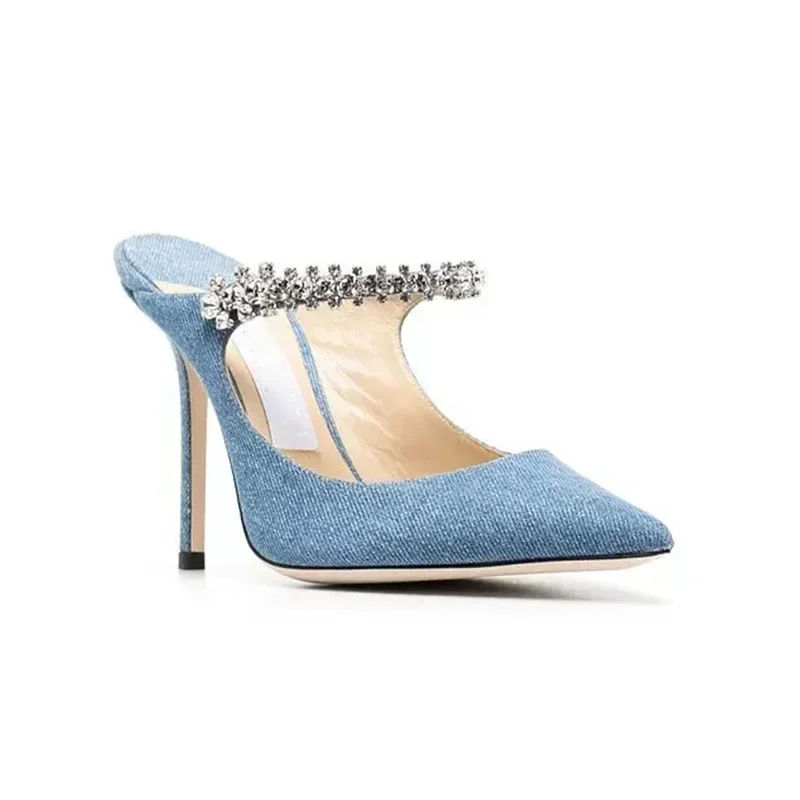Yuejinlong Pointed Heel Rhinestone Slippers Women Summer Baotou Fashion New