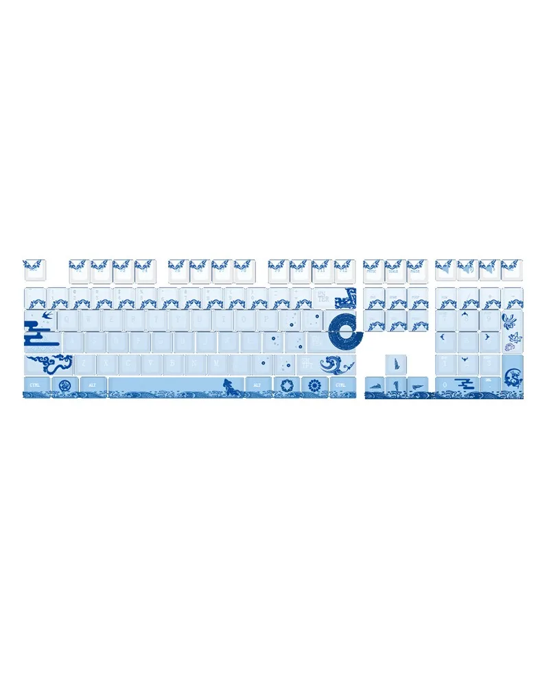 

National style blue and white porcelain gradual change color mechanical keyboard keycap PBT hot sublimation full set of personal