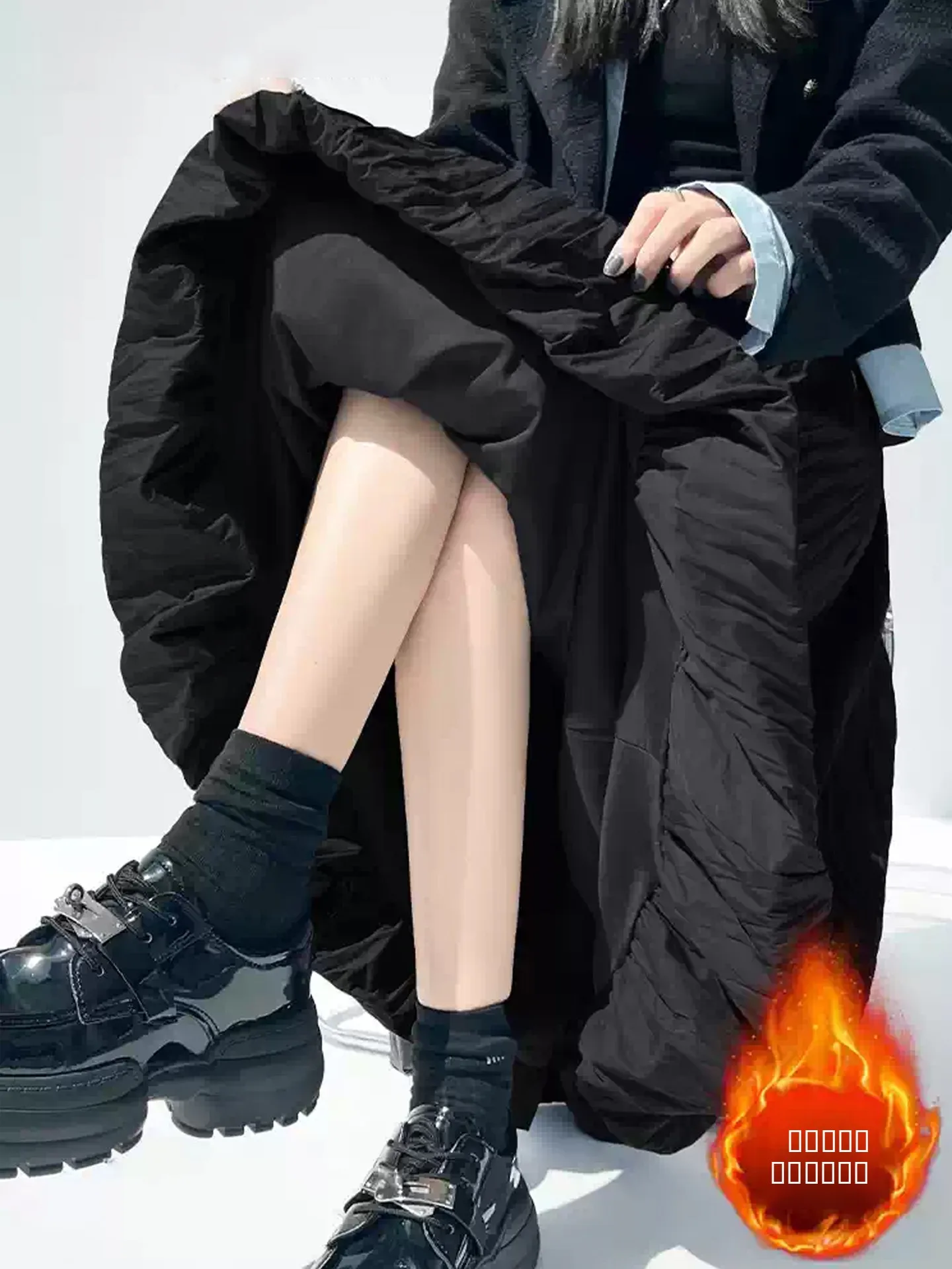 

Bla Thiened Cotton Fce Women's Winter Skirt A-Line Flower Bud Skirt High Waist Polyester Fiber Ci Walk Sle