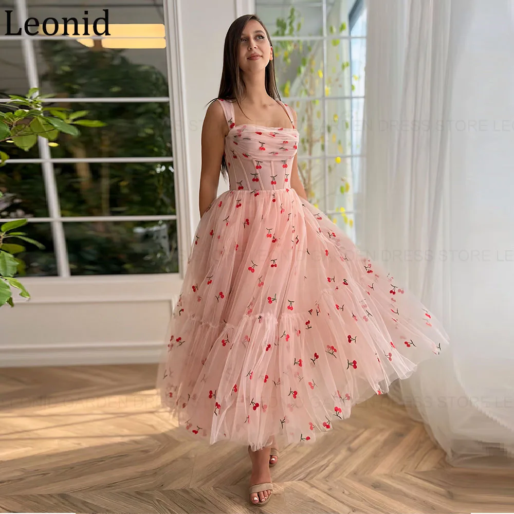 LEONID Exquisite Evening Dresses 2024 A-Line Square Collar Prom Party Gowns Lace Up Cherry Pattern Tulle Formal Occasion Dresses