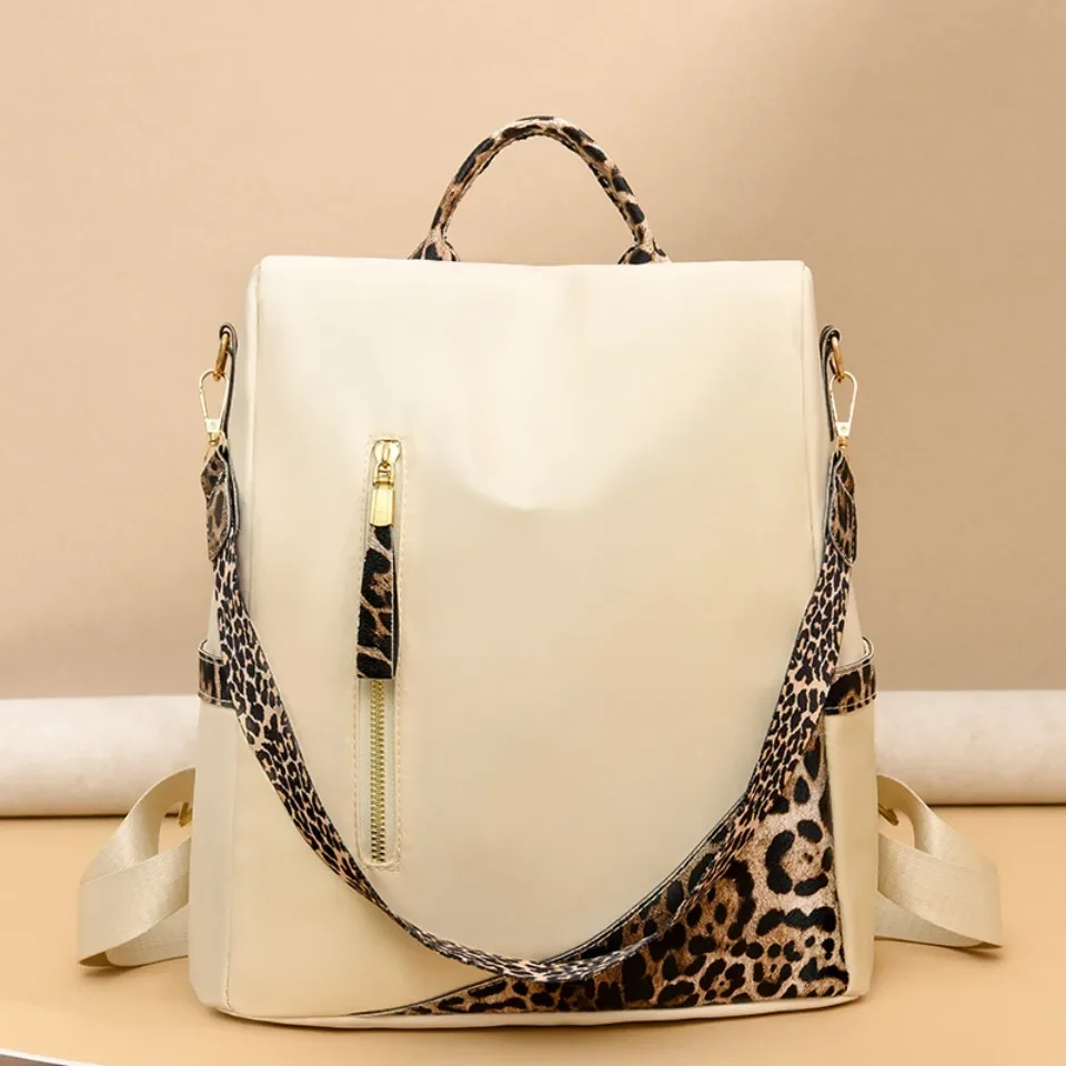 

Zipper Oxford Leopard Print Fashion Backpacks Large Capacity Simple Versatile Classic Curved Schoolbags for Women Causal New