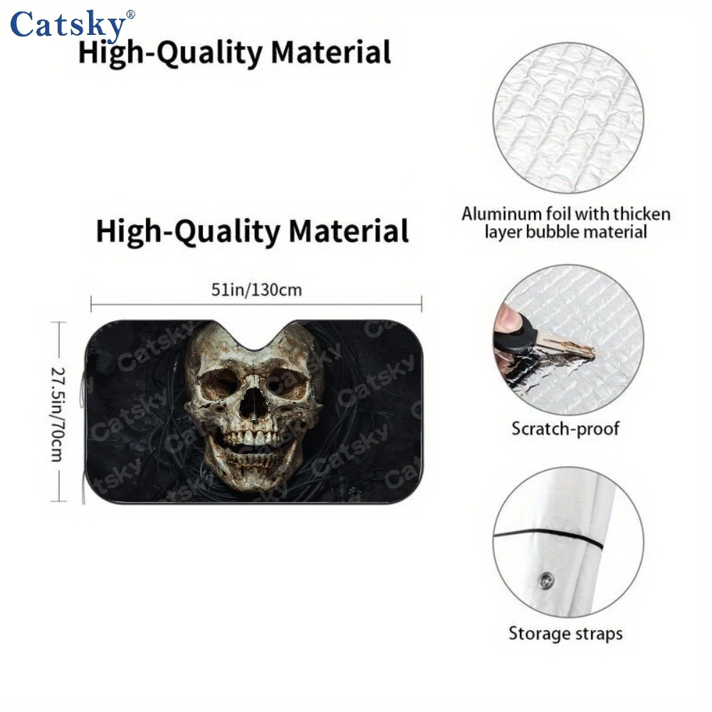 Human Skull Surrounded By Wires On A Black Background Car Auto Sunshades Car Sunshade, Front Window Sun Cover For Car, Auto Suns