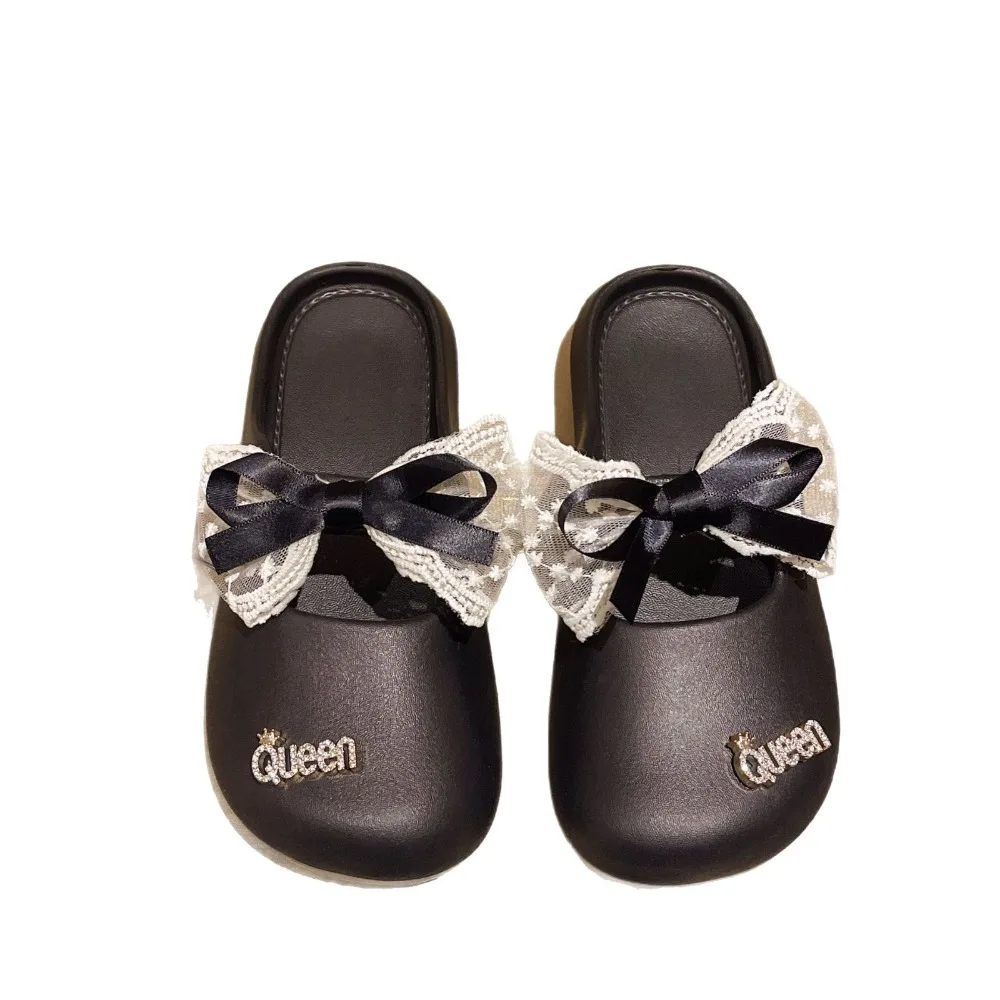 

Универсальные противоскользящие тапочки с кружевом и бантом, шлепанцы из ЭВА со стразами, сандалии, верхняя одежда, милые тапочки на платформе, женские и женские