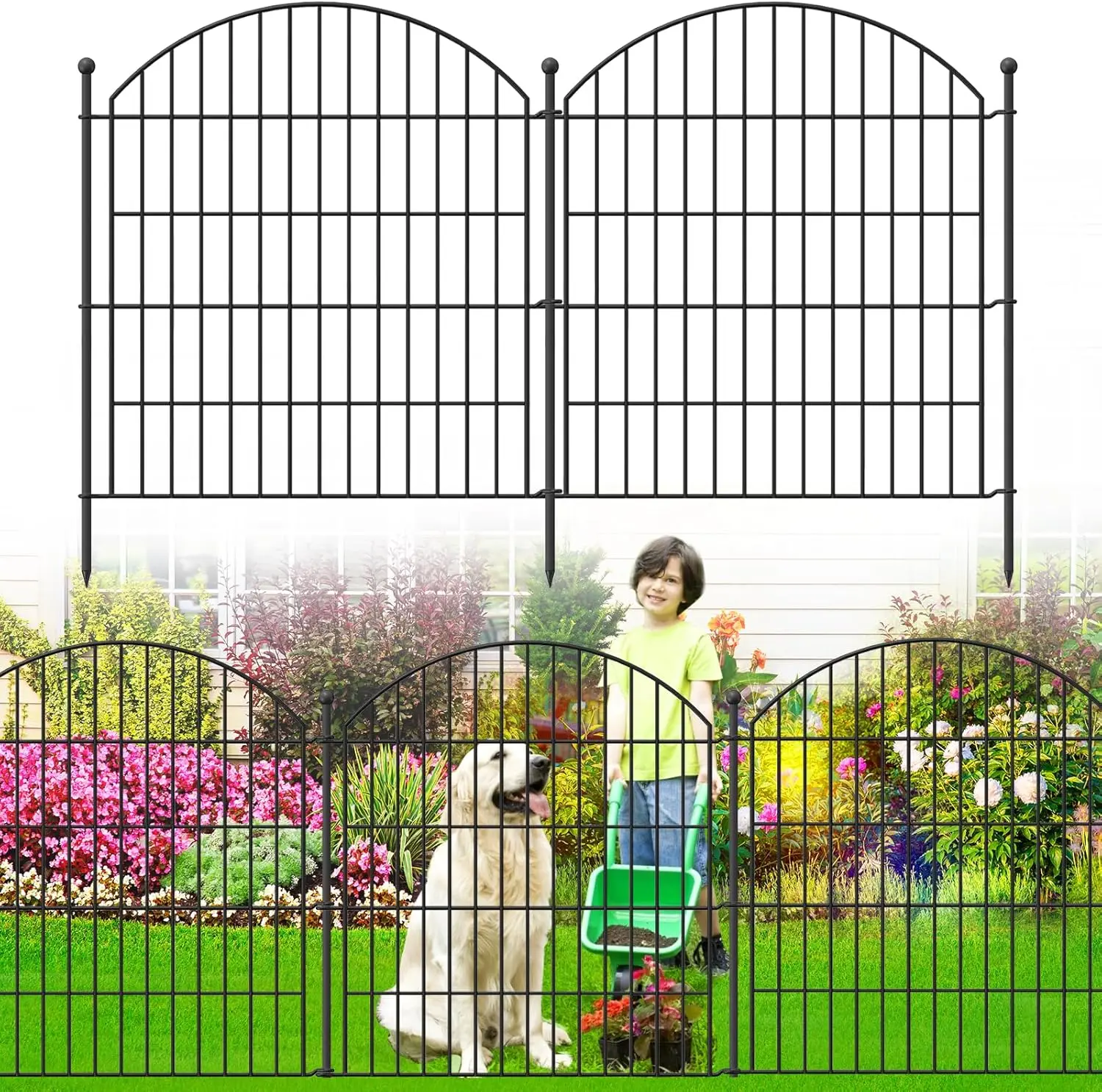 

32in High x 24ft Long Decorative Garden Fence, 10-Pack No-Dig Animal Barrier for Dogs and Flower Beds