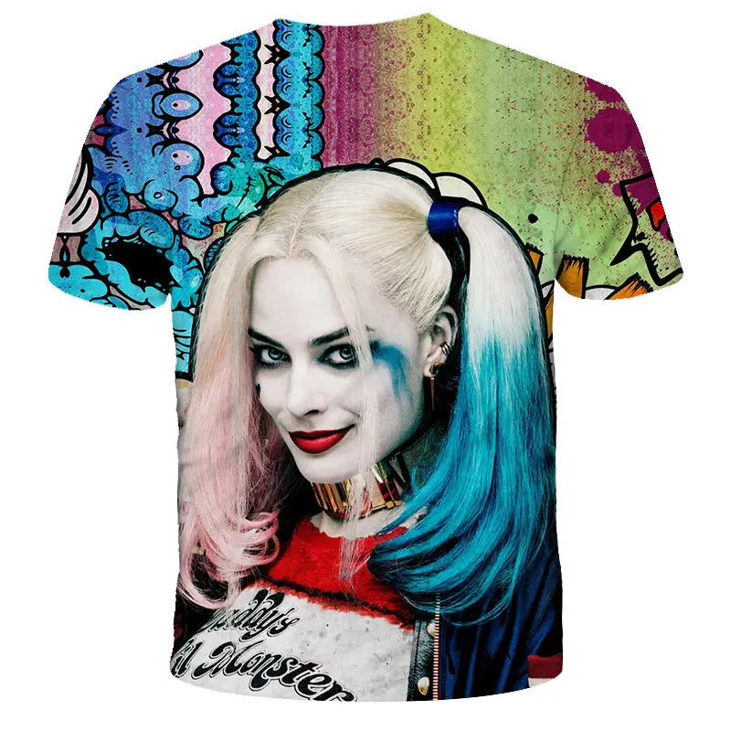 Summer cross-border men\'s printed 3D small ugly girl Harley Quinn short sleeved T-shirt children\'s clothing