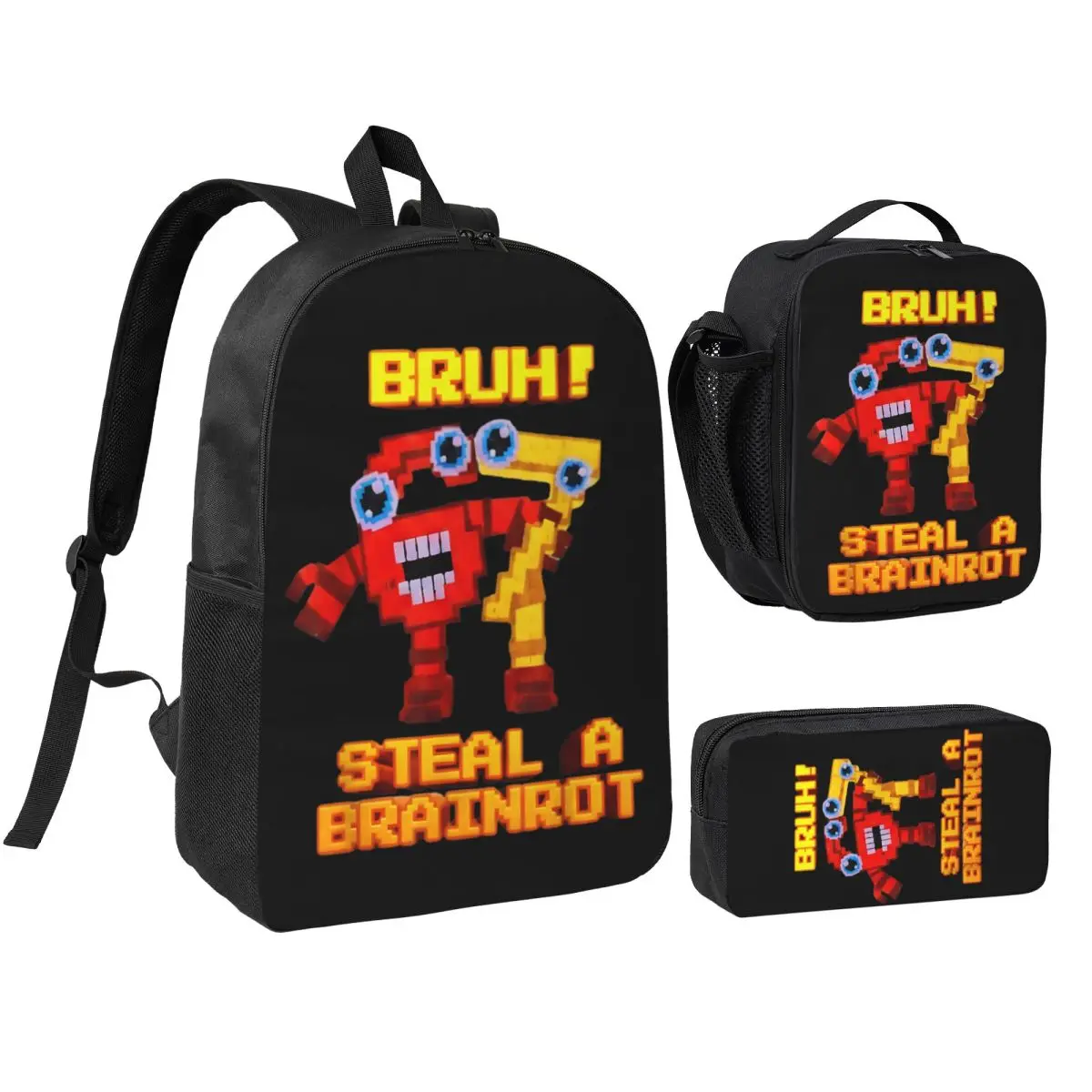 3pecs/set 67 Six Seven 6-7 Funny Backpack for Student Steal Brainrot Gaming Meme High School Shoulder Bag Lunch bag Pencil Case