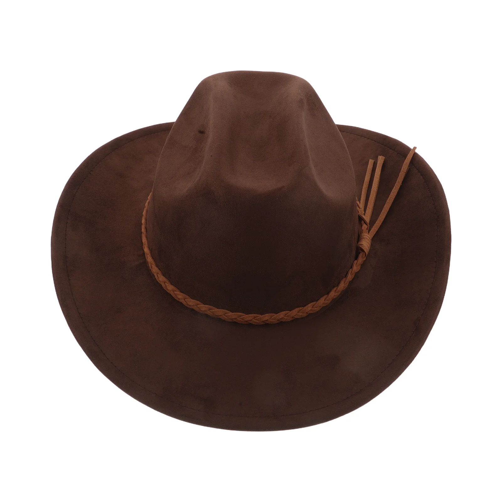 

Big Wide Brim Fedora Hat Suede Cowboy Hat For Women Men Jazz Party Beach Sun Protection Tassel Band Brown