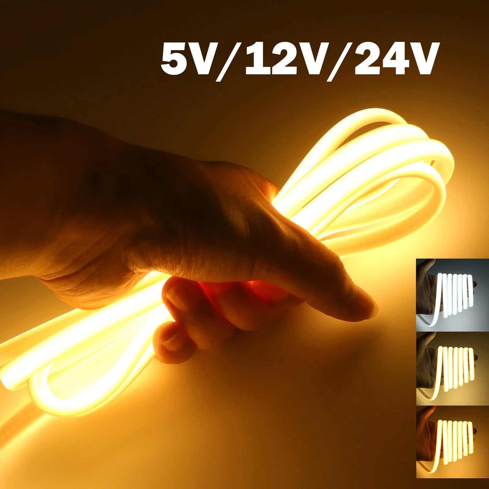 Dimmable 5V 12V 24V COB LED Strip Waterproof 320LEDs/M White Natural Warm RA90 Flexible Adhesive Tape Home Garden Room Lighting