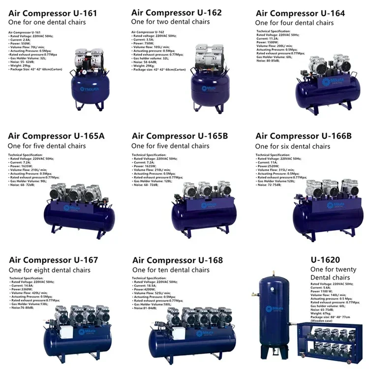 U-166A لـ 6 كراسي قوية صامتة دن تال ضاغط هواء خالي من الزيت حجم التدفق 315L/min ga s حامل 90L لوحدة den tal