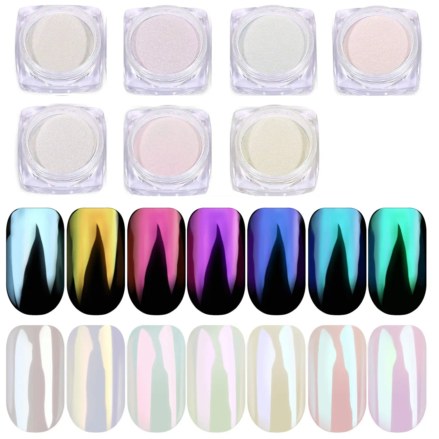 7-6Colors/set  Aurora Pearl White Nails Powder 0.5g*7-6 jar Moonlight Shell Nail Powder DIY Mermaid Holographic Aurora Powder &#