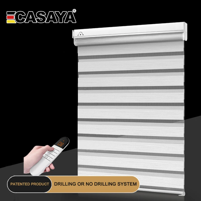 Imagem -02 - Casaya Smart Home M100 Zebra Roller Blinds Branco Valance Elétrica Dia e Noite Persianas Tamanho Personalizado Sistema de Broca Padrão