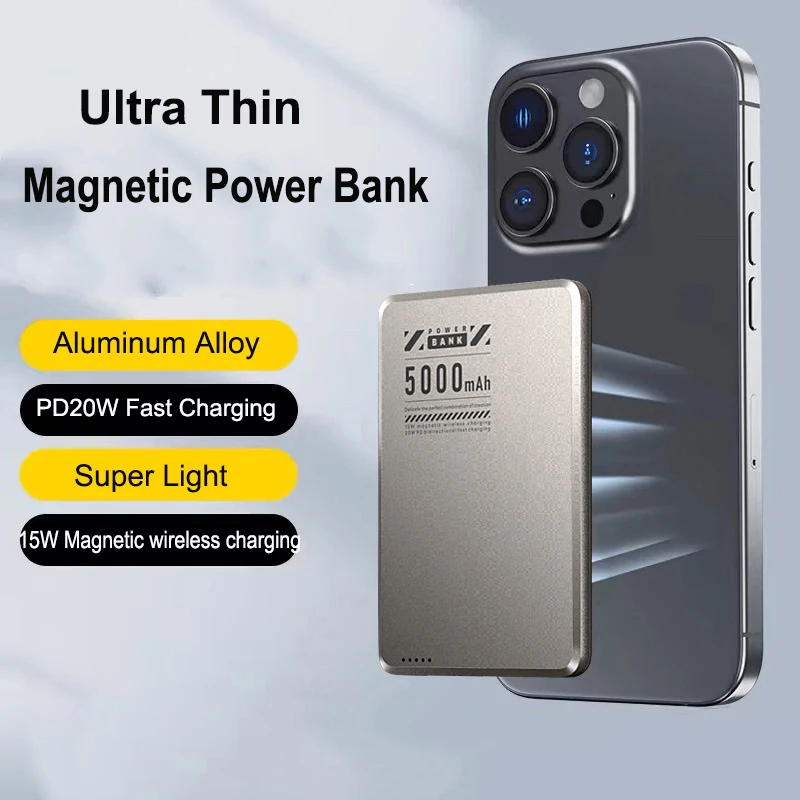 

PD20W Magnetic Power Bank 5000mAh Ultra Thin Portable Wireless Fast Charging Powerbank for Magsafe for iPhone 16 15 14 13 12 Pro