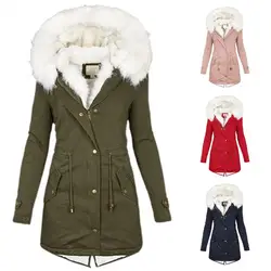 Women Coat Women's Mid Length Furry Hooded Coat with Plush Lining Drawstring Waist Pockets Cold-proof Outerwear for Wear