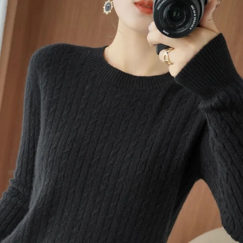 Suéter de manga larga para mujer, jerseys de cuello redondo, camisas de fondo cálidas, suéter de moda coreana, suéteres suaves de punto, primavera y