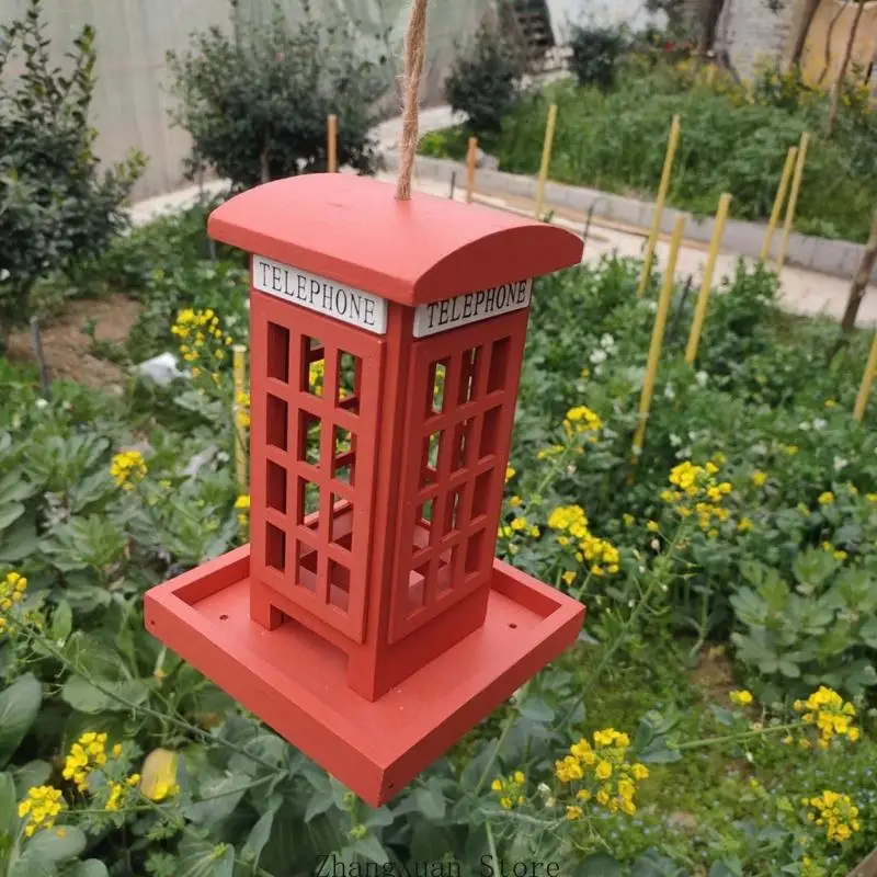 Garten-Vogelstation mit hölzerner Telefonzelle, Design mit offenem Fenster, Tablettboden und Feuchtigkeitslöchern für Wildvögel – Detail 10