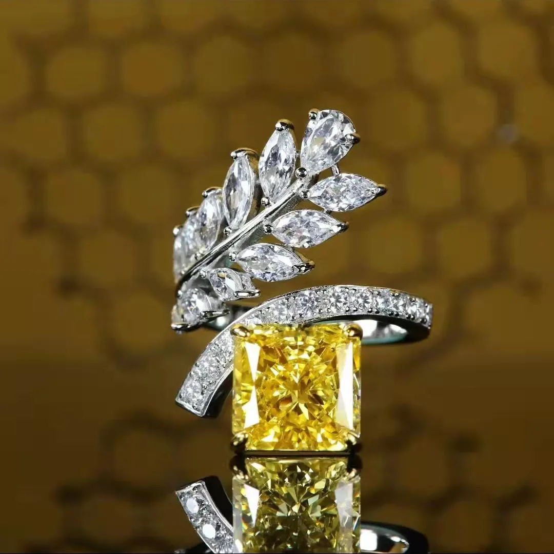 S925 Sterling Silver Ring Fashion Personality Yellow Diamond Index Finger Ring Diamond Ring Women s Niche High Sense Jewelry