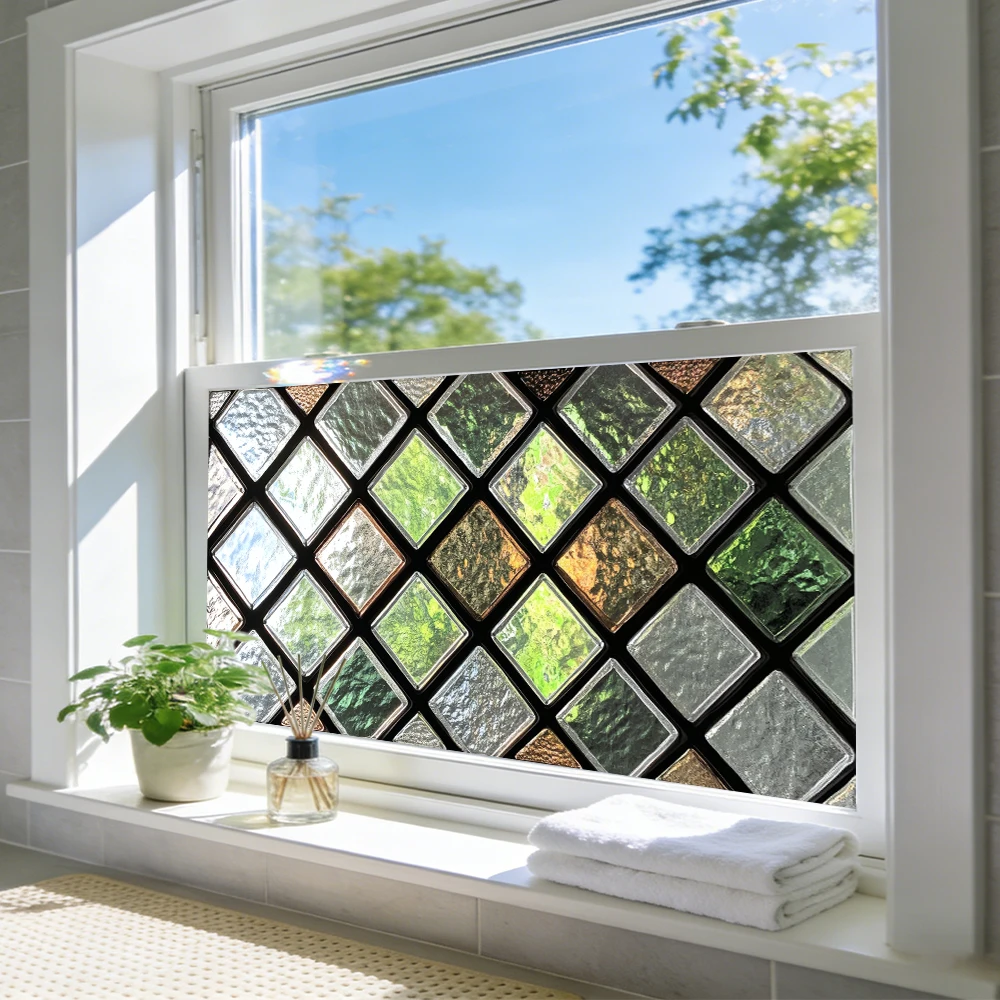 1 Pcs Lattice Window Film - Static Cling Frosted Privacy Decal - Matte Static Film - Decor for Home Bathroom Kitchen Glass