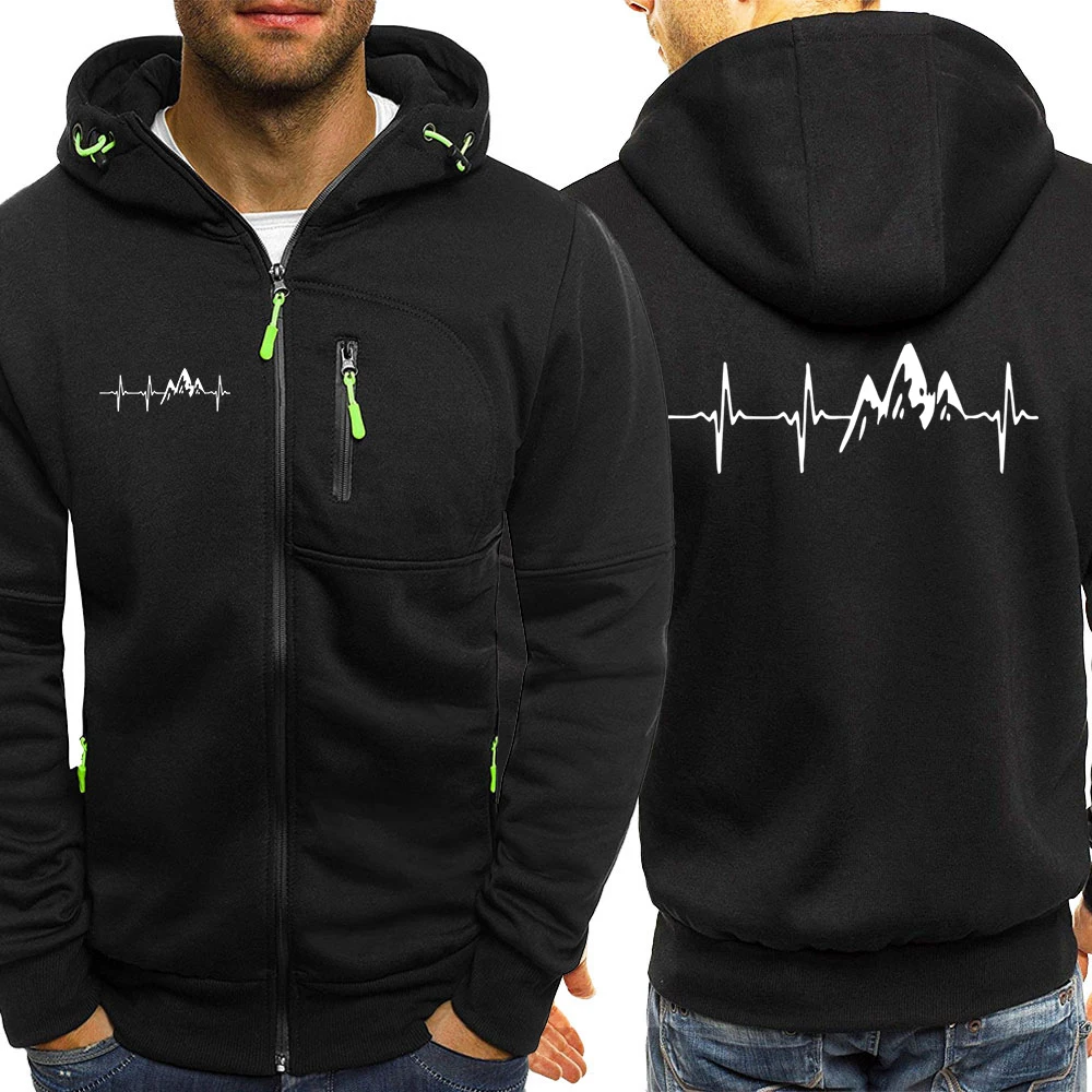 Funny Electrocardiogram Peak Hoodies Men Oversize Zipper Sweatshirt Autumn Loose Fashion Clothes Zip Up Hoodies Hip Hop Hoody