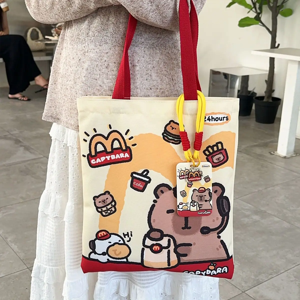 Canvas Bag Novelty Tote Bag Kapibara with Zipper Inner Daily Large Capacity Shoulder Bag Cartoon Capybara Kawai Hand bags