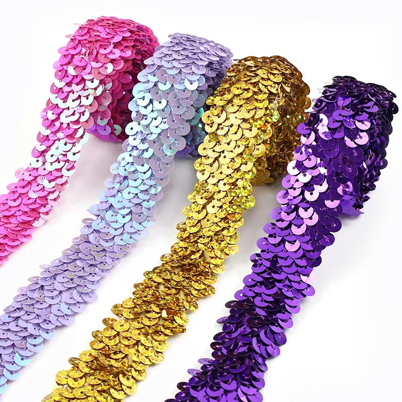 2/5/8M 30mm Sequin Lace Trim Elastic Band Shiny Rubber Bands Dress Clothes Pants Decoration Ribbon DIY Sewing Accessories
