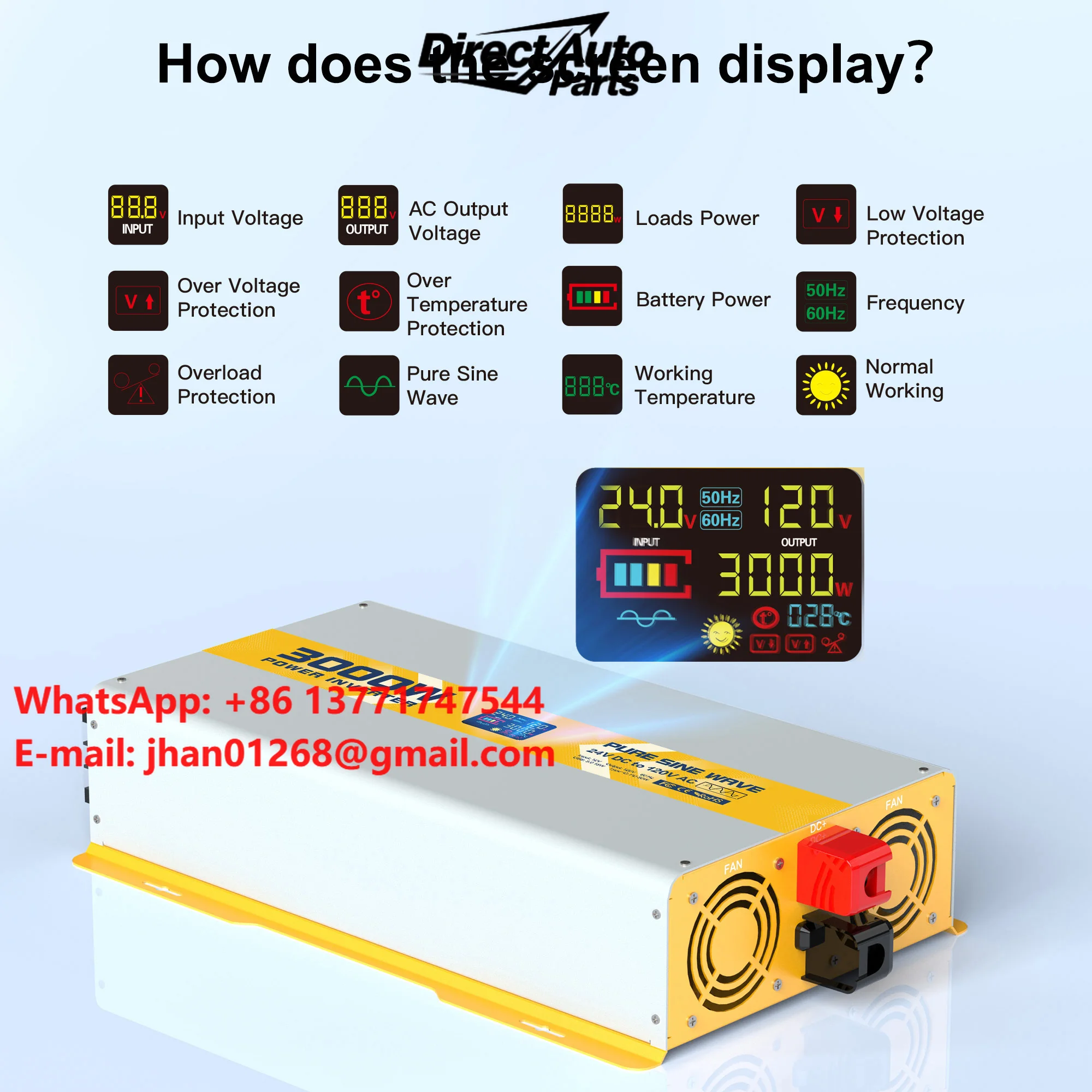 1000w 2000w 3000w 12V 24V to 110v 120v DC to AC Converter Pure Sine Wave Power Inverter for Car Home Battery Use
