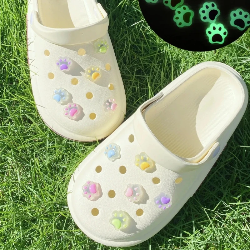 Shoe Charms DIY Cute Night Light Cat Claw Footprint Bear Paw Decoration Buckle for Hole Shoe Charm Accessories Kids Party Girls
