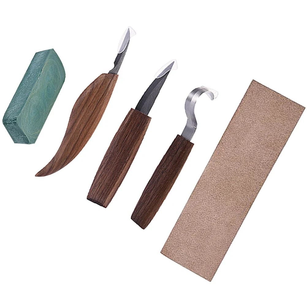 

5pcs Professional Wood Carving Kit Stainless Steel Blades Non Slip Wooden Handle Tools for Softwood Basswood Pine Hickory