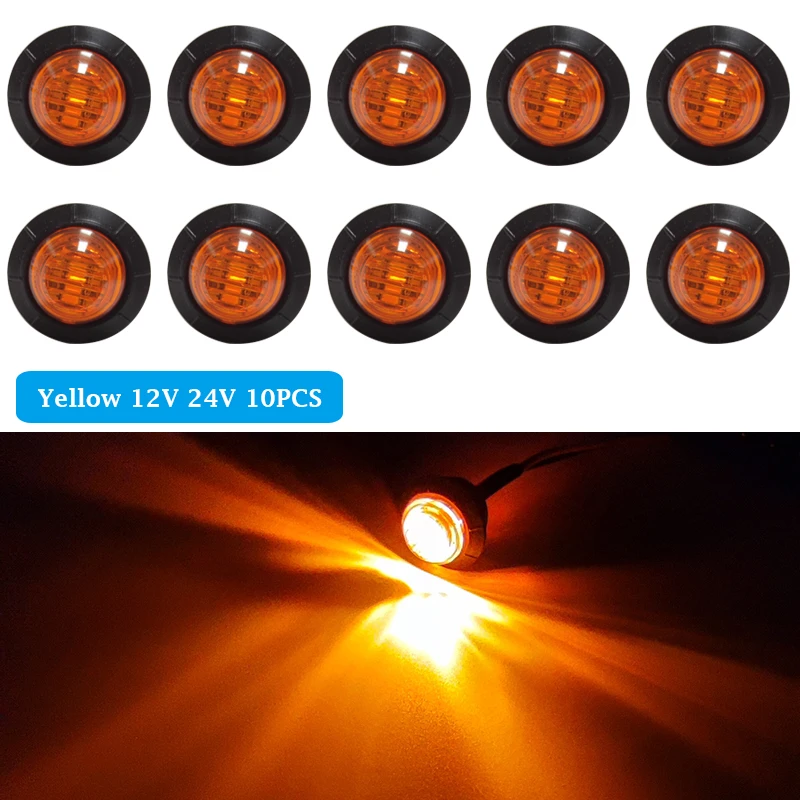 10PCS Camion 24V LED Side Marker Indicators Light LED 12V Bullet Lamp 3/4\