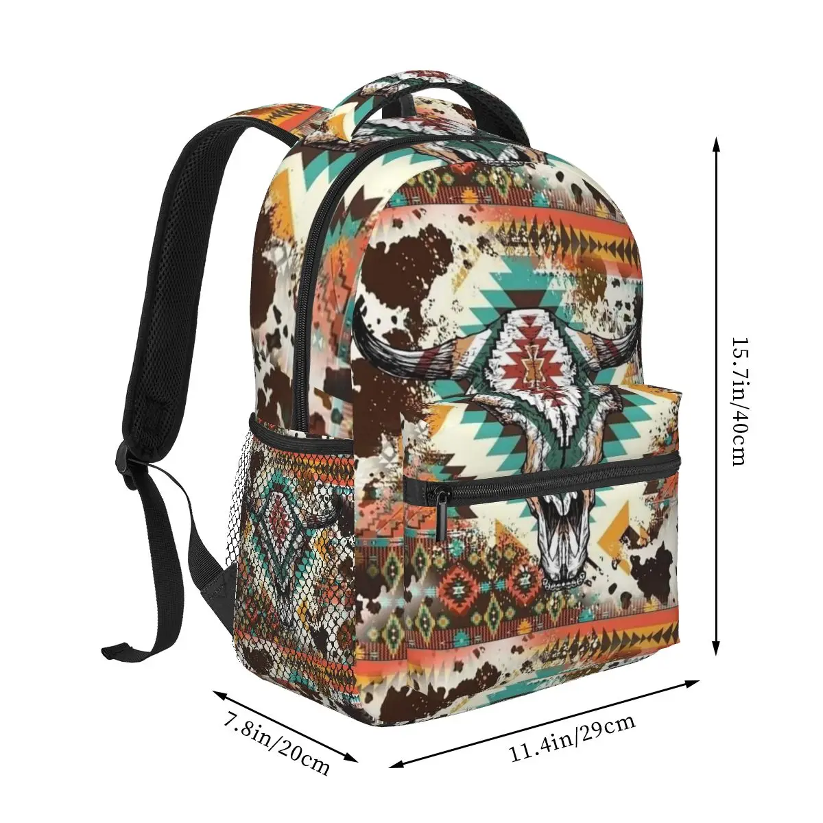 Aztec Cow Print Bull Skull Backpacks Boys Girls Bookbag Students School Bags Cartoon Laptop Rucksack Shoulder Bag Large Capacity