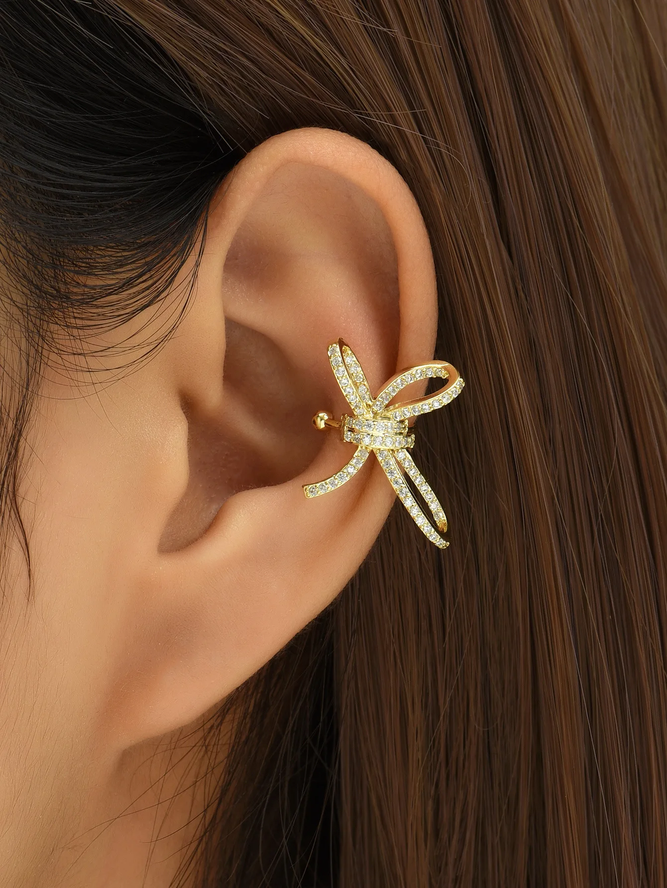 Summer of JF, Zircon Micro Inlaid High-grade Light Luxury Earrings Cross-border Ear Clip No Ear Hole Bow Earbone Clip