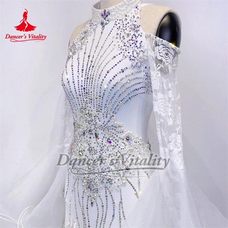 Ballroomdans Hooggesloten Dauwschouder met lange mouwen Professionele wedstrijdjurken Volwassen kind Wals Uitvoeren Kleden Aanpassen