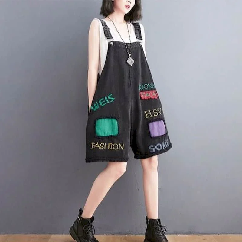 Monos vaqueros para mujer, monos Vintage de estilo coreano, pantalones de pierna ancha, pantalones sueltos, monos de gran tamaño para mujer, ropa