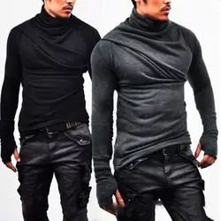 Spring Autumn Men Top Slim Fit Casual Men Pleated Collar Shirt Stretchy Long Sleeves Pullover Sweatshirt for Sports Street Wear
