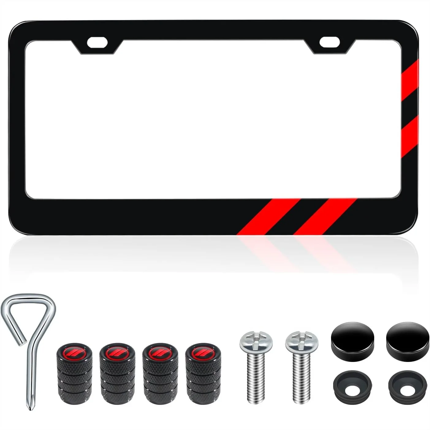 

Matte License Plate Frame for Car, Rust-Proof Aluminum with Red Trim, Universal Fit Front and Rear