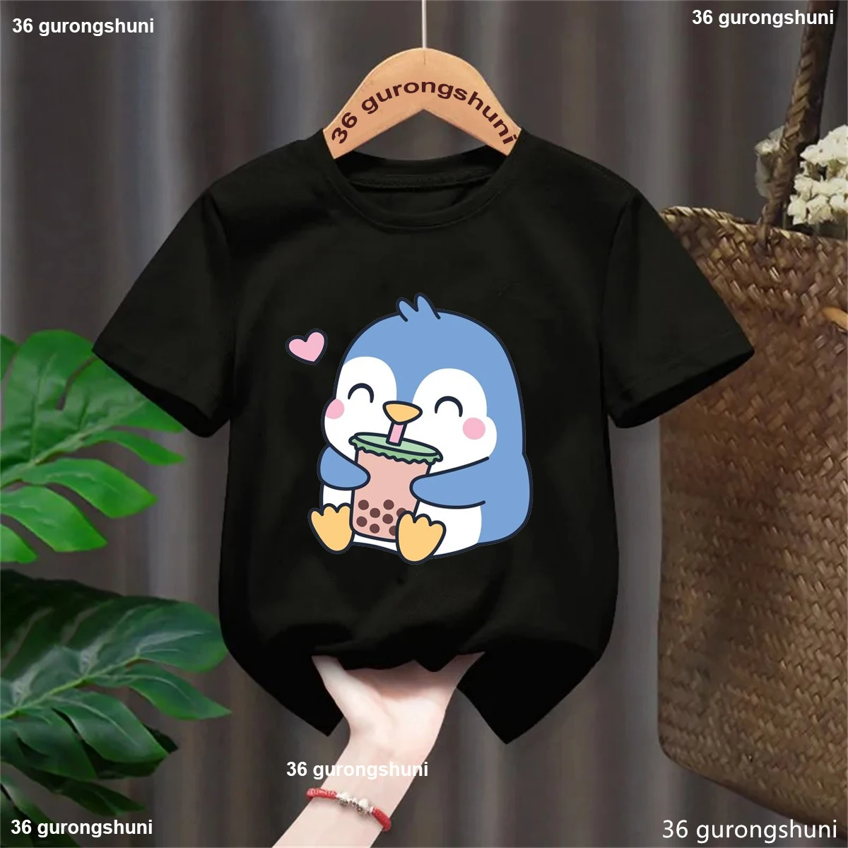 

Funny Kids Clothes Kawaii Penguins Love Bubble Tea Cartoon Printed Tshirt Girls/Boys Fashion Soild 3-13 Years T-Shirt Tops