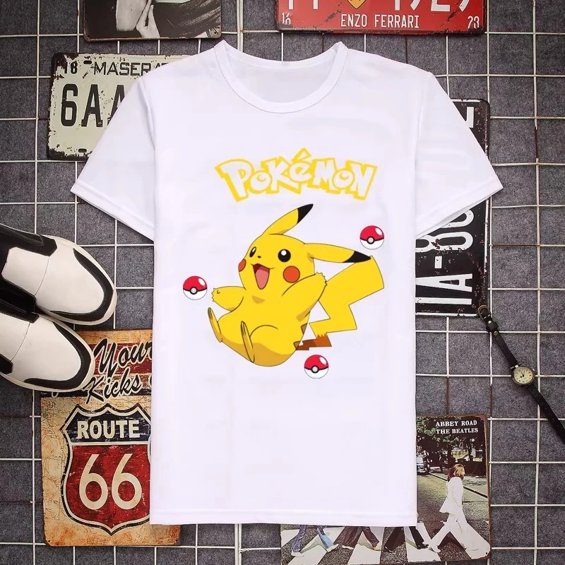 

Новая летняя детская футболка Potdemiel с изображением Пикачу, 100% хлопок, удобная и дышащая, подходит для мальчиков и девочек.