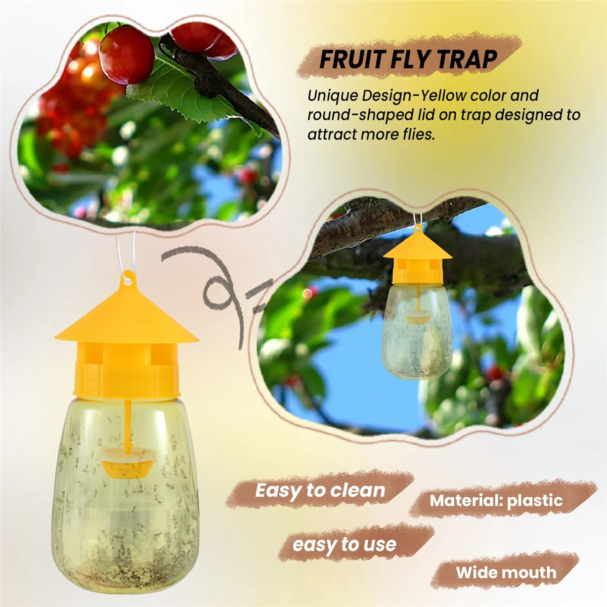 4 Pack Fly Reusable Traps, Fruit Fly Traps Fly Catcher Outdoor HOT