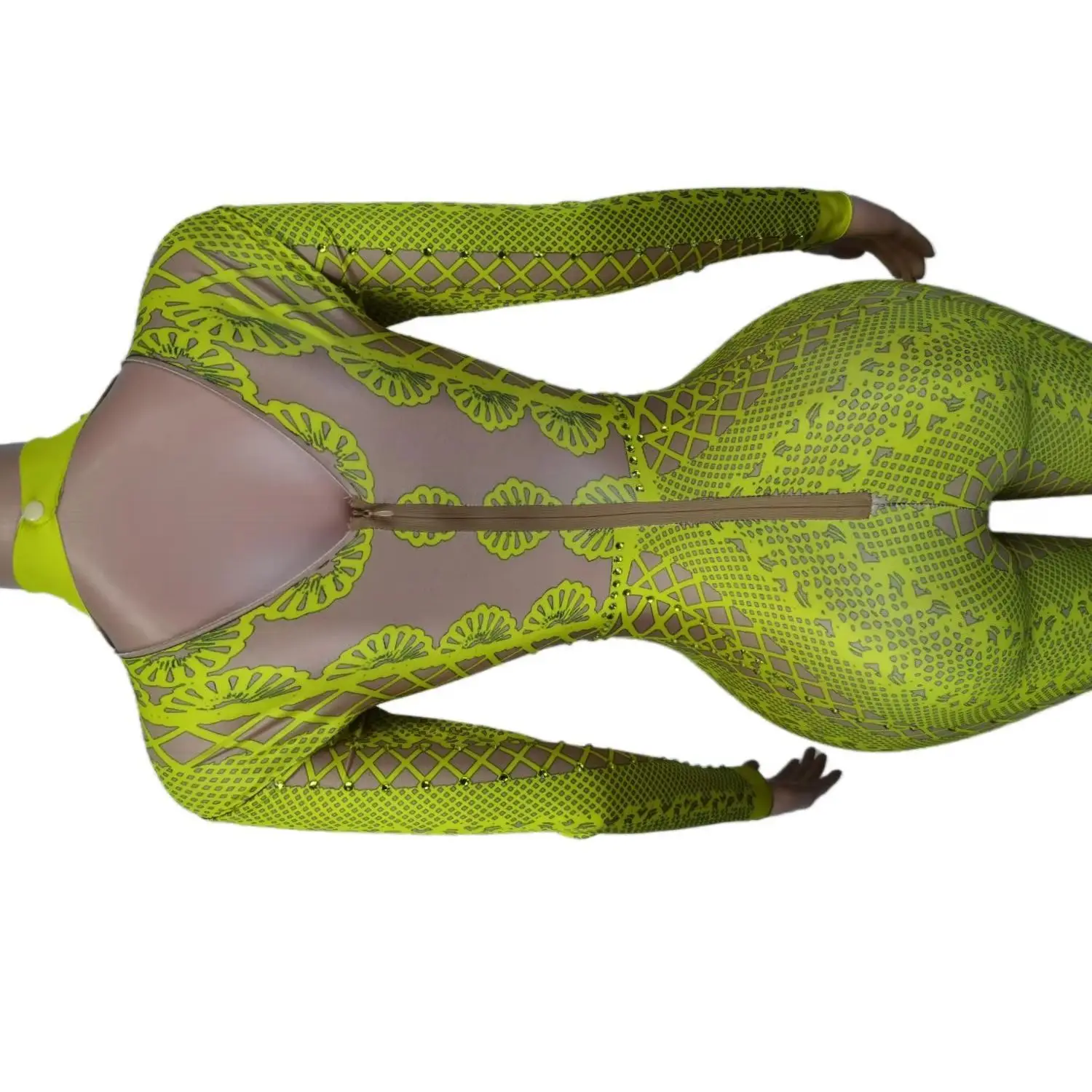 New Women Sexy Stage Nightclub Costumes for Singer Yellow 3D Printed Sparkling Crystals Nightclub Dj Gogo Jumpsuit Lianti