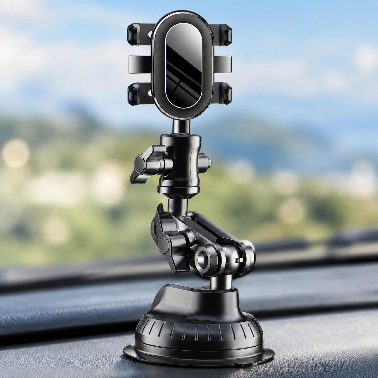 HTMCK Car Video Mount - 360° Rotating Arm, Strong Suction for Windshield/Dashboard, Anti-Shock for Live Stream
