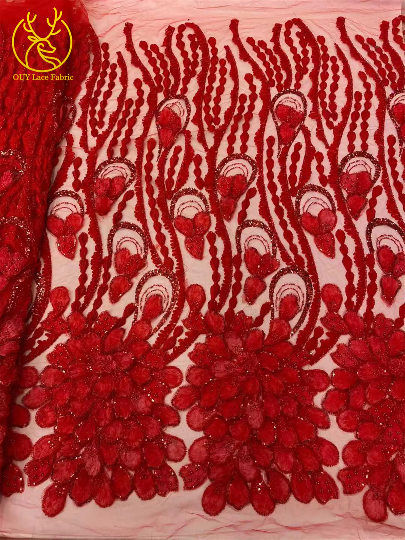 3D Afrikanischer Perlen-Pailletten-Spitzenstoff 2026 Französischer Nigerianischer Tüll-Spitzenstoff für Brautkleider-Materialien – Detail 7