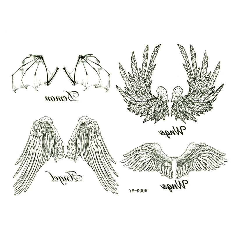 

Angel wings waterproof temporary tattoos stickers men and women Neck back and arm tatoo taty henna tattoo