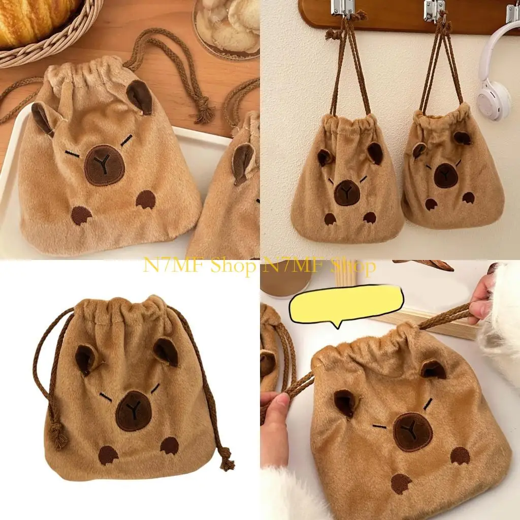 

N7MF Creative Capybara Inspired Drawstring Bag with Large Capacity Plush Storage Bags