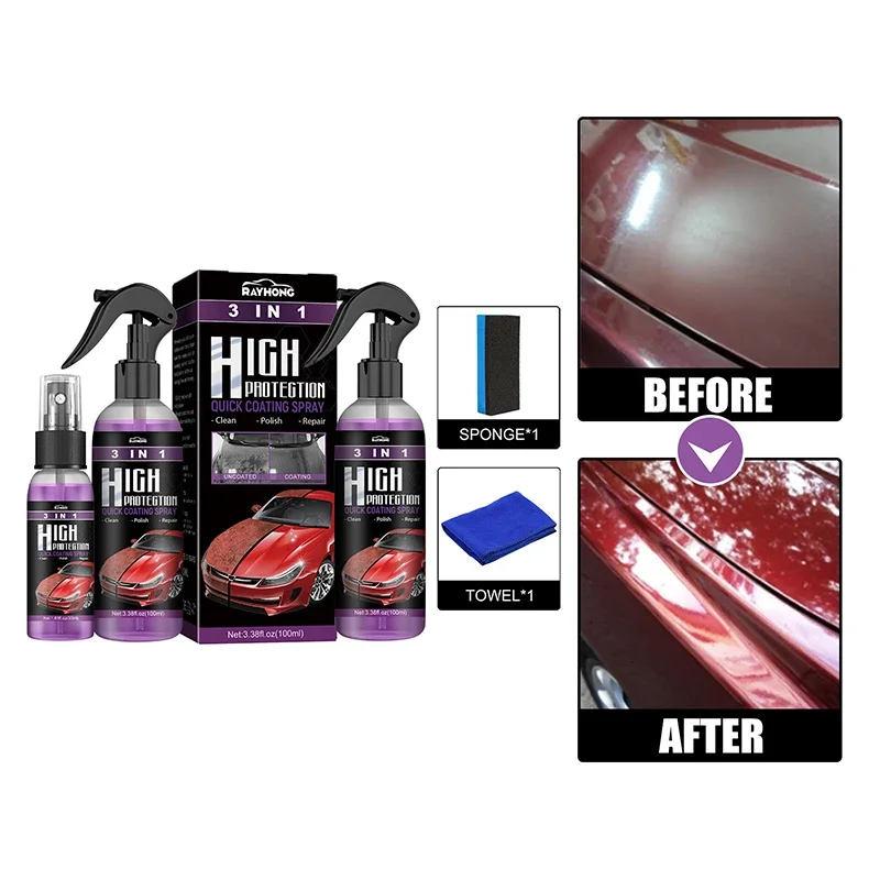 

3 In 1 Car Ceramic Coating Spray 30ml/100ml Auto Nano Ceramic Coating Polishing Spraying Wax Car Paint Scratch Repair Remover