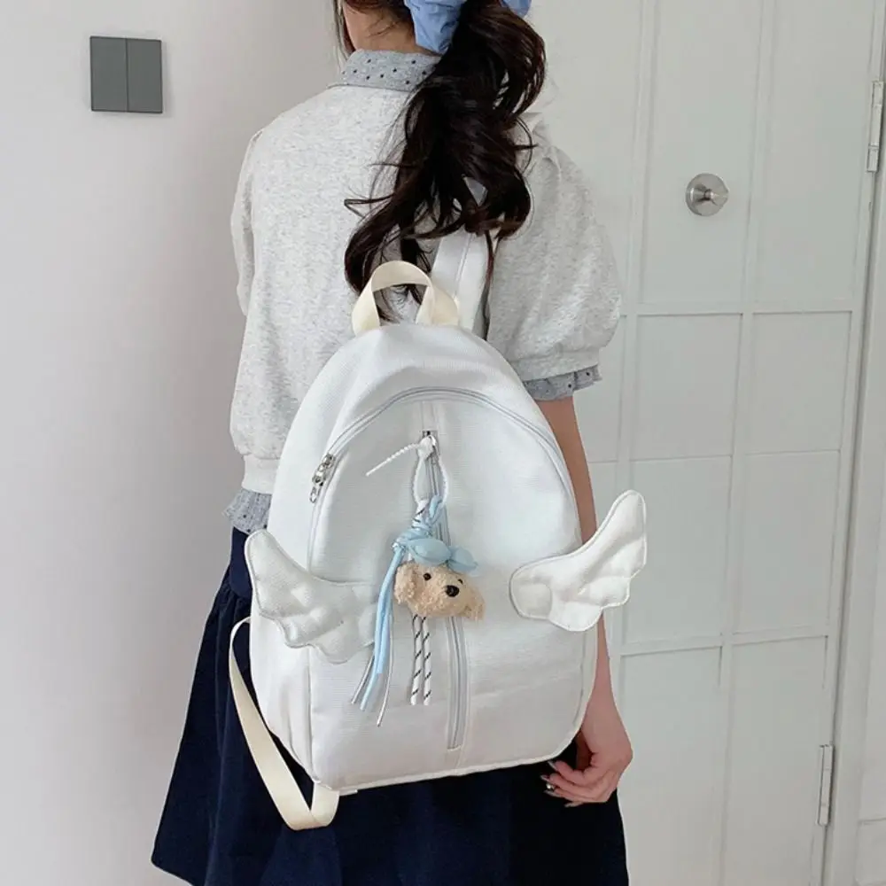 Y2k Süßer Engelsflügel-Rucksack, minimalistisch, mit mehreren Taschen, Nylon-Rucksack, große Kapazität, niedlicher Schulrucksack für Studenten, Alltagsrucksack – Detail 12