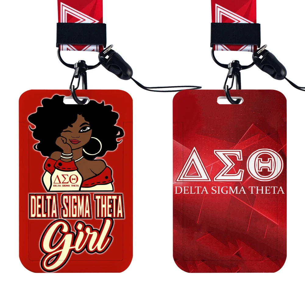 

Delta Sigma Theta Sorority sodal ID Card Holders Lanyard Credit Card Badge Holder Girl Retractable Clip Business Cardholder Key